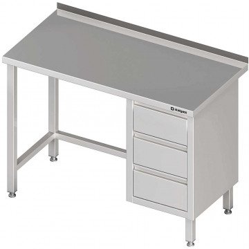 Stalgast - Rozsdamentes Stainless steel table, hátsó felhajtással és fiókkal - 1200x600x850 mm,